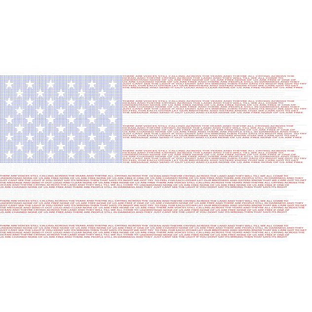 An American flag made up of text