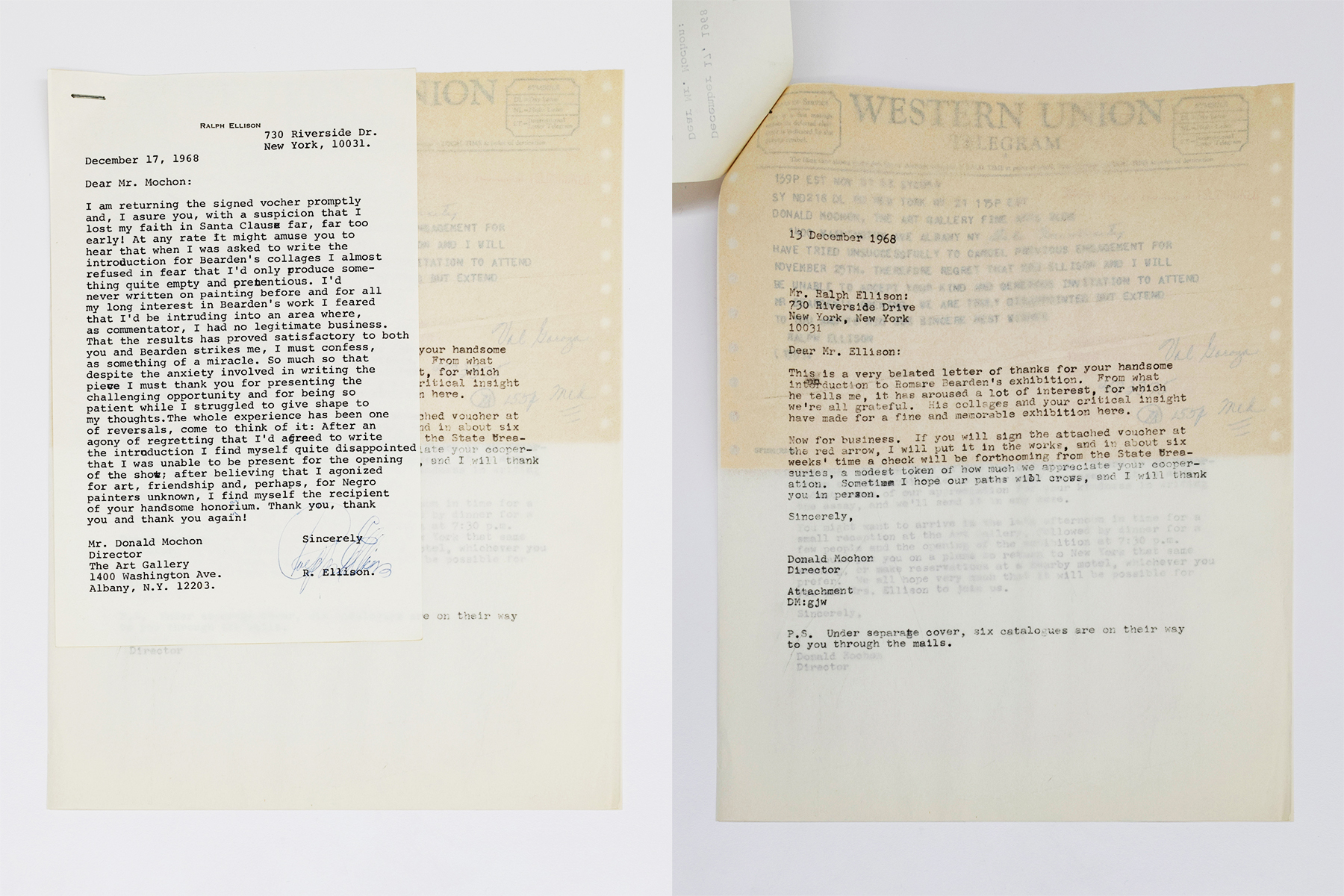 Photographs of two pages from a typewritten letter